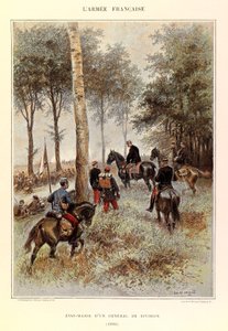 Typen und Uniformen der französischen Armee von Hauptmann Jules Richard, illustriert von Edouard Detaille (1848-1912): Stab eines Divisionsgenerals im Jahr 1884, Private Sammlung