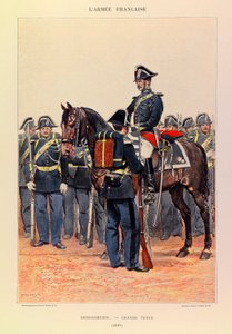 Typen und Uniformen der französischen Armee von Hauptmann Jules Richard, illustriert von Edouard Detaille: Gendarmerie in großer Uniform 1887, Teilweise Sammlung von Jean Baptiste Edouard Detaille