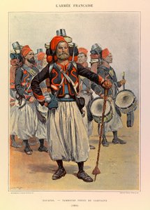 Typen und Uniformen der französischen Armee von Hauptmann Jules Richard, illustriert von Edouard Detaille: Zouaven: Trommler in Landestracht 1886 von Jean Baptiste Edouard Detaille