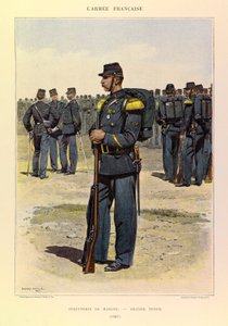 Typen und Uniformen der französischen Armee von Hauptmann Jules Richard, illustriert von Edouard Detaille (1848-1912): Marineinfanterie in großer Uniform im Jahr 1887, Privatbesitz von Jean Baptiste Edouard Detaille