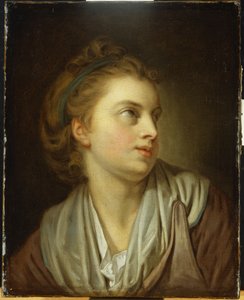Ein Mädchen, Brustbild, mit einem grünen Haarband, nach oben blickend von Jean Baptiste Greuze