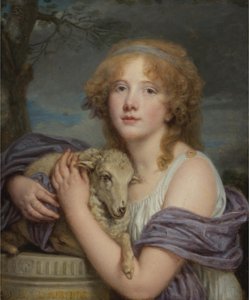 Mädchen mit einem Lamm von Jean Baptiste Greuze