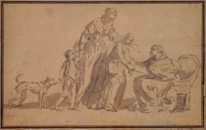 Zwei Kinder und Mutter von einer alten Krankenschwester begrüßt von Jean Baptiste Greuze