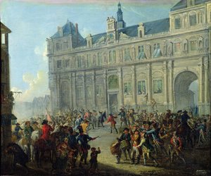 Die Ermordung von Jacques de Flesselles auf den Stufen des Rathauses am 14. Juli 1789 von Jean Baptiste Lallemand
