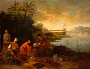 Asien - Ein europäischer Kaufmann kauft Porzellan von einem chinesischen Händler von Jean Baptiste Oudry