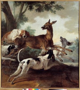 Hirsche von Hunden gejagt. Jagdszene von Jean Baptiste Oudry