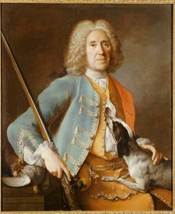Porträt eines Sportsmanns mit einer Waffe und einem Jagdhund