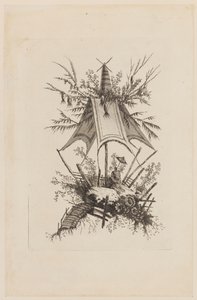 Figur unter Zelt, aus "Recueil des Tentes Chinoises" von Jean Baptiste Pillement