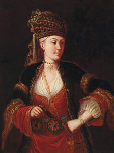 Eine Dame, dreiviertel Länge, in orientalischem Kostüm