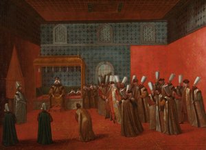 Botschafter Cornelis Calkoen bei seiner Audienz bei Sultan Ahmed III von Jean Baptiste Vanmour