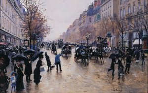 Boulevard Poissonnière im Regen, um 1880