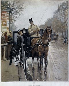 Elegante Frau in einer Kutsche in Paris: "Wir Rückkehrer" - Illustration von Jean BERAUD (1849 - 1935), Ende des 19. Jahrhunderts.