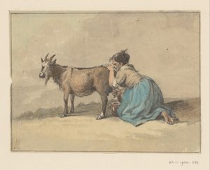 Frau, die eine Ziege melkt von Jean Bernard