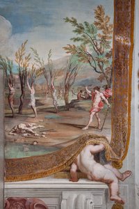 Bacchus verwandelt die Bacchantinnen in Bäume, schuldig, den Leichnam des Orpheus in Stücke geschnitten zu haben