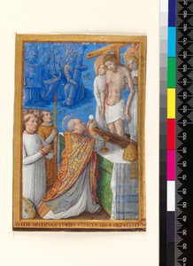 Blatt aus einem Stundenbuch: Die Messe des Heiligen Gregor, ca. 1485-94 (Pergament) von Jean Bourdichon