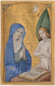 Manuskriptblatt mit der Verkündigung aus einem Stundenbuch, Französisch, ca. 1485-90
