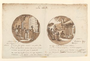 Entwürfe für bemalte Porzellanteller, Les Ananas (Ananas) aus dem Service des Objets de Dessert (Dessertservice) von Jean Charles Develly