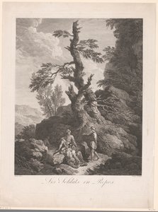 Ruhende Soldaten vor einem Baum in einer felsigen Landschaft von Jean Charles Levasseur