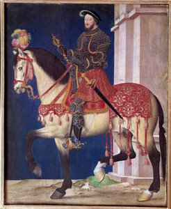 Reiterporträt von Franz I. Gemälde der Schule von Jean Clouet