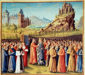Zweiter Kreuzzug: König Ludwig VII., genannt der Jüngere, nimmt in Vézelay in Anwesenheit von Bernhard von Clairvaux und dem Bischof von Versailles am 31. März 1146 das Kreuz. Viele Barone nahmen ebenfalls teil