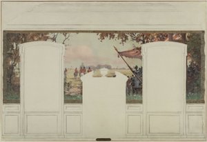 Skizze für das Rathaus von Fresnes: Landschaft mit Tribünen und Reitern von Jean Constant Pape