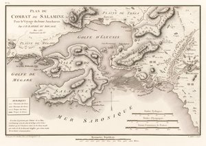 Plan du Combat de Salamine Pour le Voyage du Jeune Anacharsis (Plan der Schlacht von Salamis 480 v. Chr.) von Jean Denis Barbie du Bocage (1760-1825) aus Voyage du jeune Anacharsis en Grèce (Reisen des jungen Anacharsis in Griechenland) von Jean Denis Barbie du Bocage