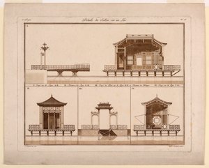 Entwurf für chinesischen Pavillon in einem See von Jean Démosthène Dugourc