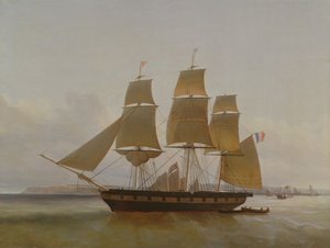 Dreimastiges Boot im Hafen von Le Havre, 1846 von Jean Dominique Drouin
