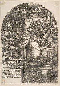 Der Künstler Jean Duvet in der Gestalt des Heiligen Johannes des Evangelisten, sitzend an einem Schreibtisch, ca. 1546-55 von Jean Duvet