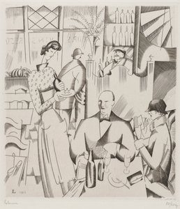 Dinner at the Bisto (Le diner chez le bistrot), 1923 (Gravur) von Jean Emile Laboureur