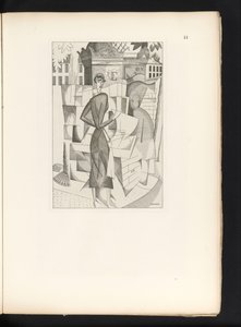 Mann und Frau bei einem Zeitungskiosk von Jean Emile Laboureur