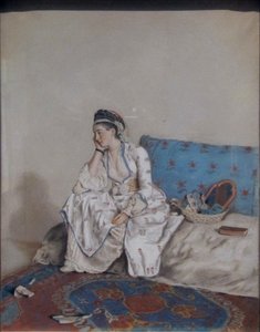 Nachdenkliche Dame auf einem Sofa von Jean Étienne Liotard