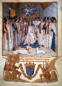 Abhaltung eines Kapitels des Ordens vom Heiligen Michael um Ludwig XI. (1423-1483). Miniatur aus „Statuten des Ordens vom Heiligen Michael“ von Jean Fouquet (1420-1481) 1470 Paris, B.N. von Jean Fouquet