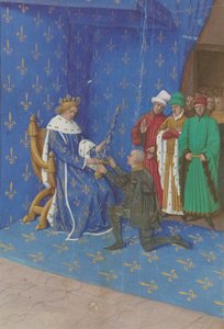 Jean Fouquet - Übergabe des Schwertes des Konnetabels an Bertrand Duguesclin - Buchmalerei (15. Jahrhundert) von Jean Fouquet