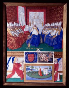 Saint Hilaire (Saint-Hilaire) (401-449) zum Konzil einberufen von Papst Leo I. um 445-445 Miniatur aus „Das Stundenbuch des Etienne Chevalier“ von Jean Fouquet (1420-1477/1481) von Jean Fouquet
