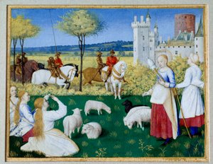 Heilige Margarita von Antiochia (3. Jahrhundert) und Olibrius auch bekannt als Margarita, die Schafe hütet. Episode aus der „Legenda Aurea“ von Jacobus de Voragine (1228-1298). Präfekt Olibrius verliebt sich plötzlich in Margarita, eine junge Schäferin, di von Jean Fouquet