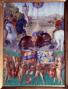 Der heilige Paulus auf dem Weg nach Damaskus. Miniatur aus „Das Stundenbuch des Etienne Chevalier“ von Jean Fouquet (1420-1477/1481) von Jean Fouquet