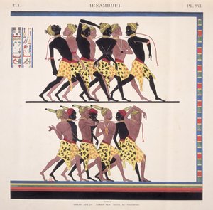 Interpretation der Fresken in Ibsambul, die nubische Sklaven darstellen, aus "Monuments de l"Egypte et de la Nubie" vom Künstler, um 1835 von Jean Francois Champollion