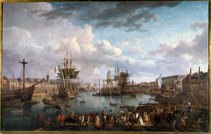 Ansicht des Hafens von Brest im 18. Jahrhundert. Gemälde von Jean-Francois Hue (1751-1823) 18. Jahrhundert