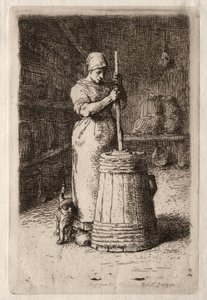 Eine Frau beim Buttern