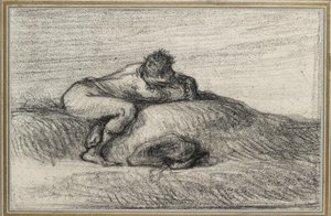 Mann, der auf einem Hügel kauert, 1848 - 1850 von Jean Francois Millet