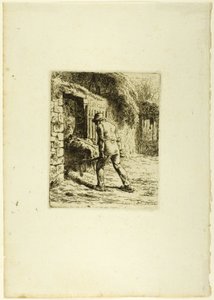 Bauer mit Schubkarre
