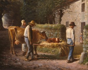 Bauern bringen ein auf dem Feld geborenes Kalb nach Hause, 1864