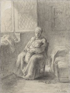 Sitzende Frau mit Baby am Fenster, ca. 1824-75