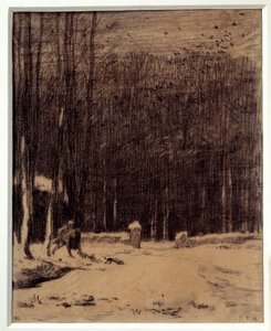 Der Eingang zum Barbizon-Wald, Schneeeffekt. Zeichnung von Jean Francois Millet. Paris, Orsay Museum