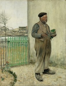 Mann, der gerade seinen Zaun gestrichen hat