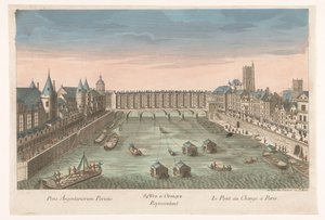 Ansicht der bebauten Pont au Change über den Fluss Seine in Paris von Jean François Daumont