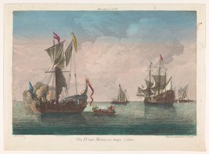 Meeresansicht mit Schiffen und Booten auf ruhiger See von Jean François Daumont