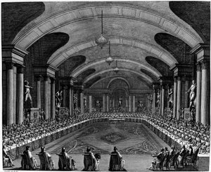 Französische Revolution: „Eröffnungssitzung des Instituts im Jahr 1795“. Am 25. Oktober
