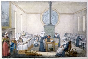 Gefundene Kinder (Waisenhaus) - Lithografie von Marlet, Ende des 19. Jahrhunderts von Jean Henri Marlet